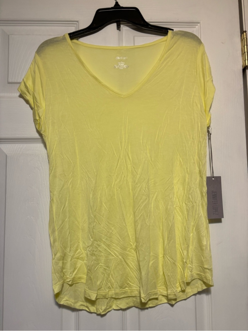Jennifer Lopez Bright Yellow V-Neck Short Sleeve Tee